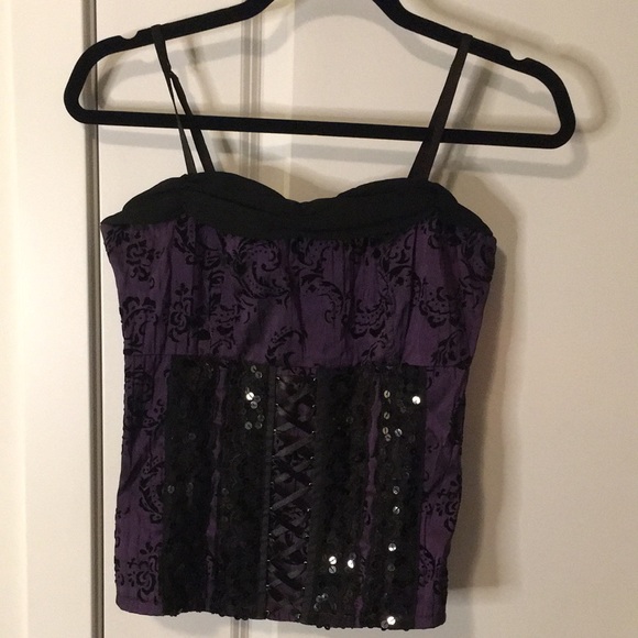 Deep Purple & Black Sequins Bustier - Picture 1 of 11